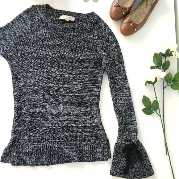 LOFT Sweaters - LOFT Bell Sleeved Gray Sweater with Bow Detail